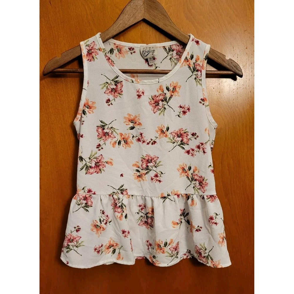 Como Vintage Top Cute Blouse Size XS Floral Top Sleevless - B